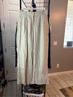 Abercrombie & Fitch Neutral Linen-Blend Wide Leg Pants